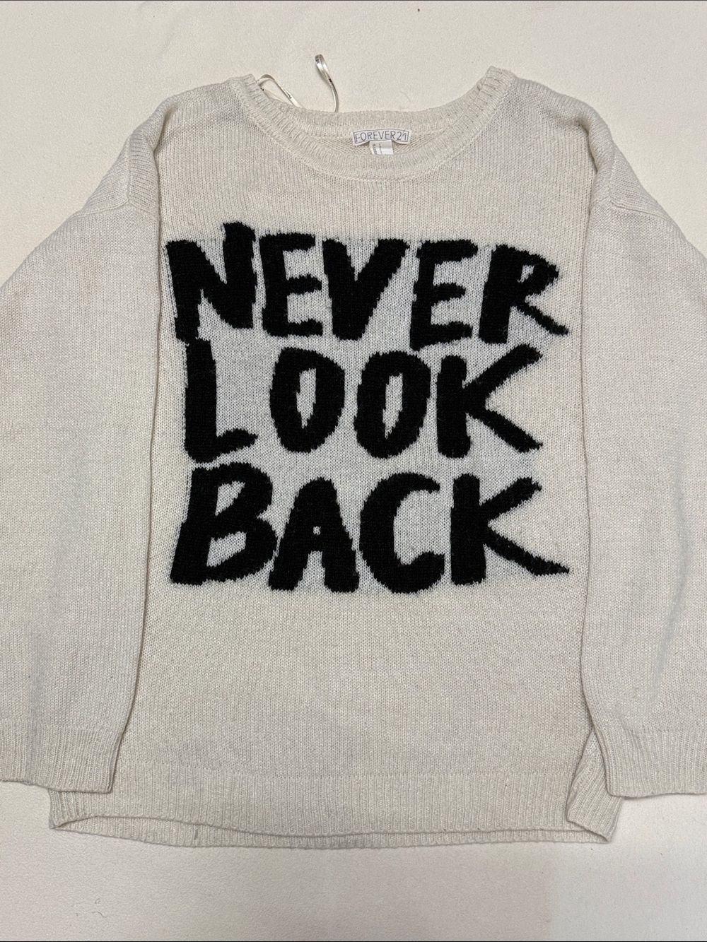 Forever 21 Women’s Crewneck Sweater - Off-White with Black Text